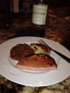Ham, beans, potatoes and Zotovich Rose of Pinot Noir