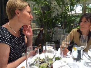 Head winemaker of Champagne Jacquart Floriane Eznack talking to the organizer of #LAWineWriters Cori Solomon